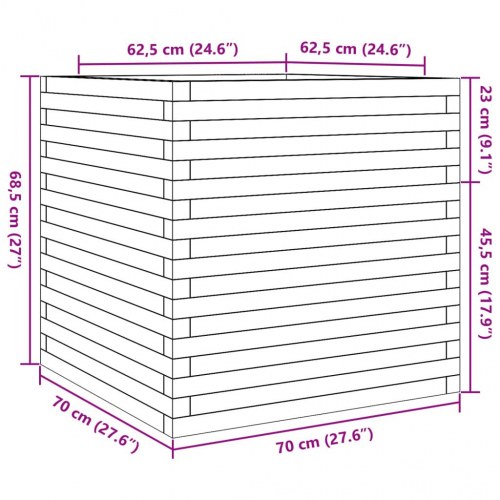 Plantekasse i massivt fyrretræ 70 x 70 x 68,5 cm - hvid