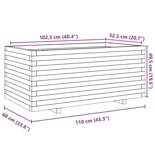 Plantekasse i massivt fyrretræ 110 x 60 x 49,5 cm - hvid