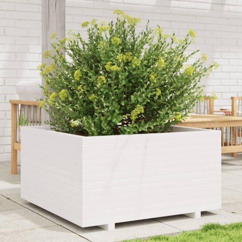Plantekasse i massivt fyrretræ 90 x 90 x 49,5 cm - hvid