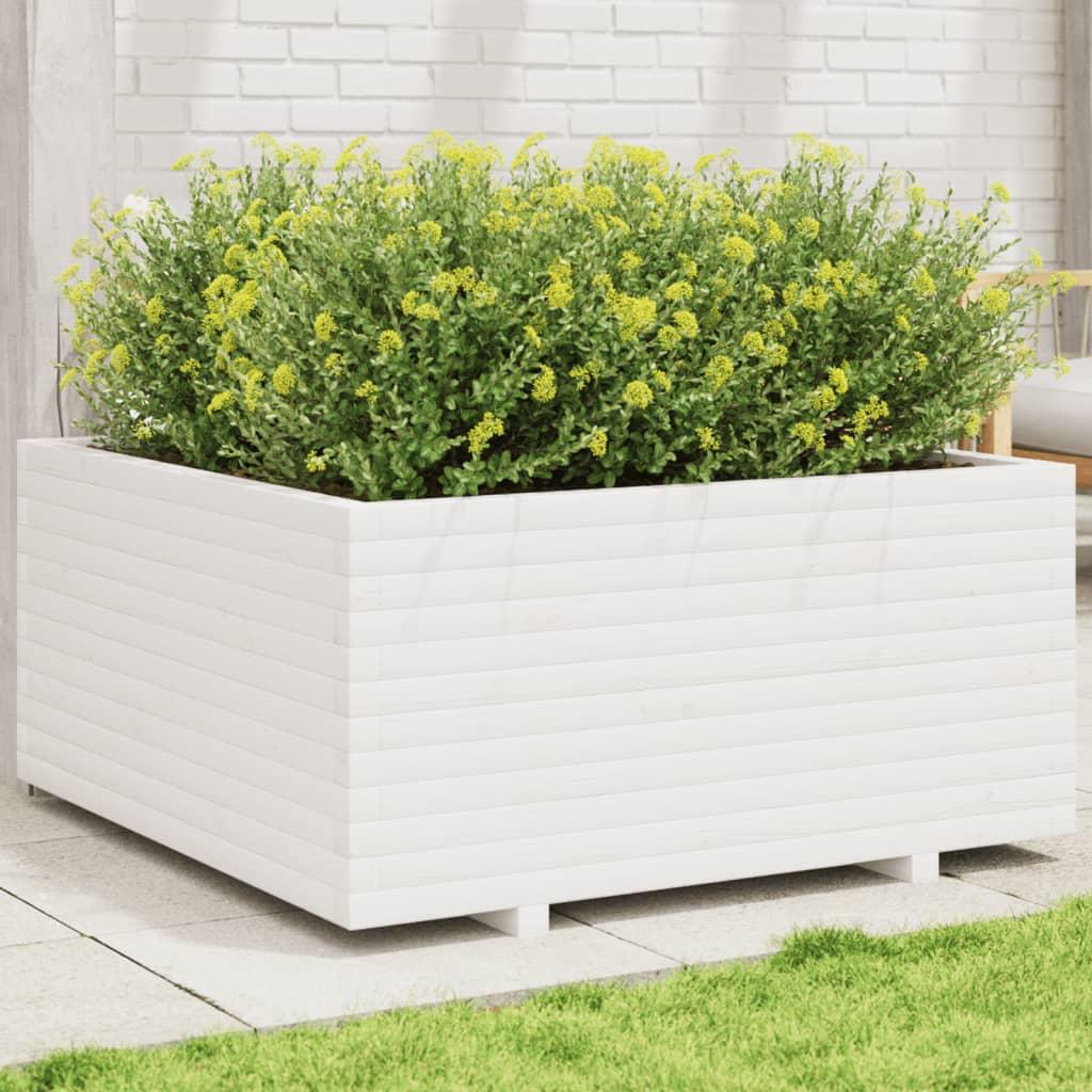 Plantekasse 100x100x49 5 Cm Massivt Fyrretræ Hvid