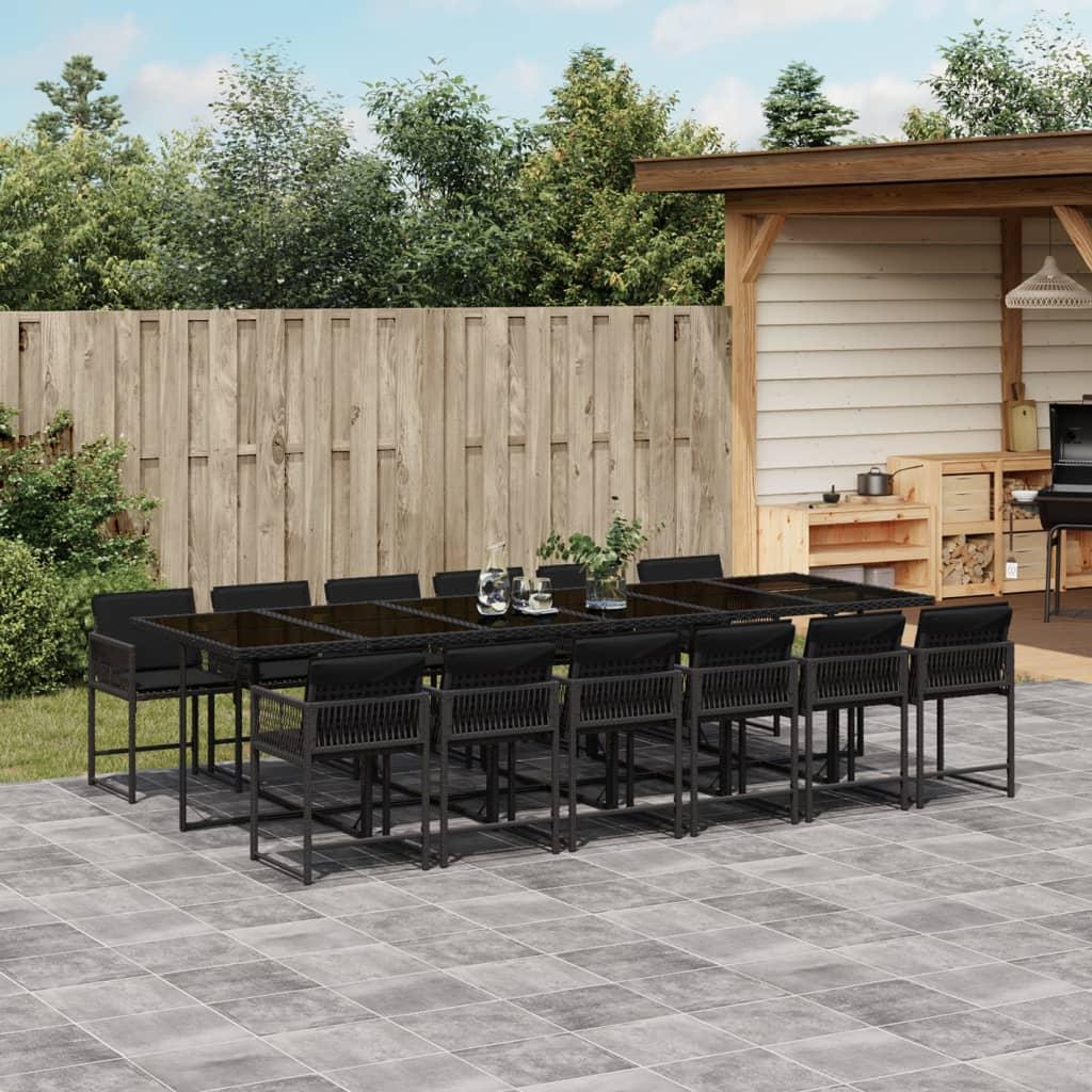 Spisebordssæt Til Haven 13 Dele Med Hynder Polyrattan - 12 / Sort / Glas