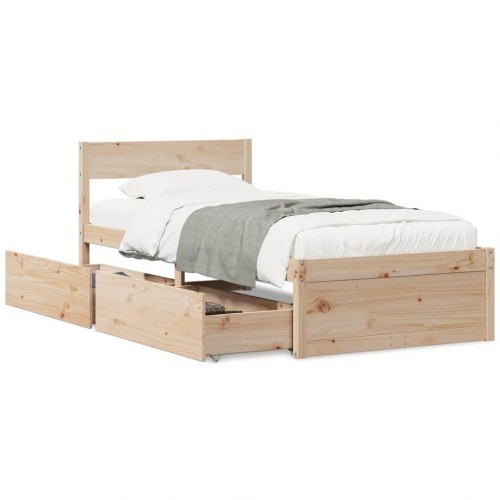 Sengeramme med skuffer uden madras 75 x 190 cm - massivt fyrretræ