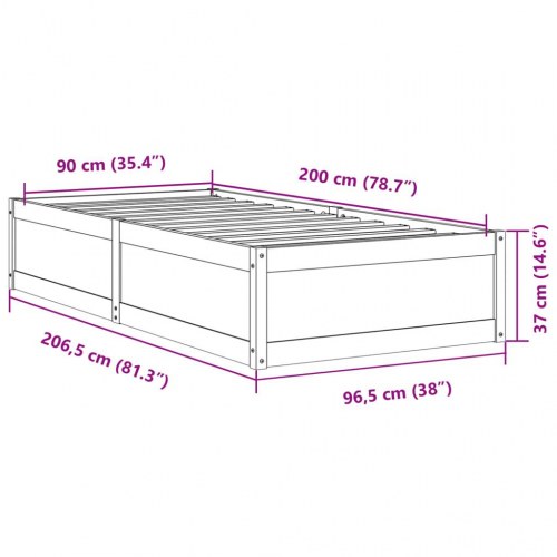 Sengeramme 90x200 cm i massivt fyrretræ - hvid
