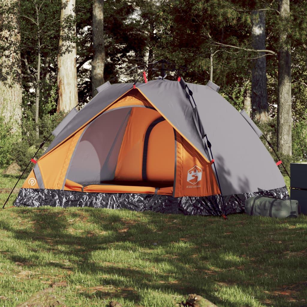 3 Personers Campingtelt Kuppel Quick Release Grå Og Orange