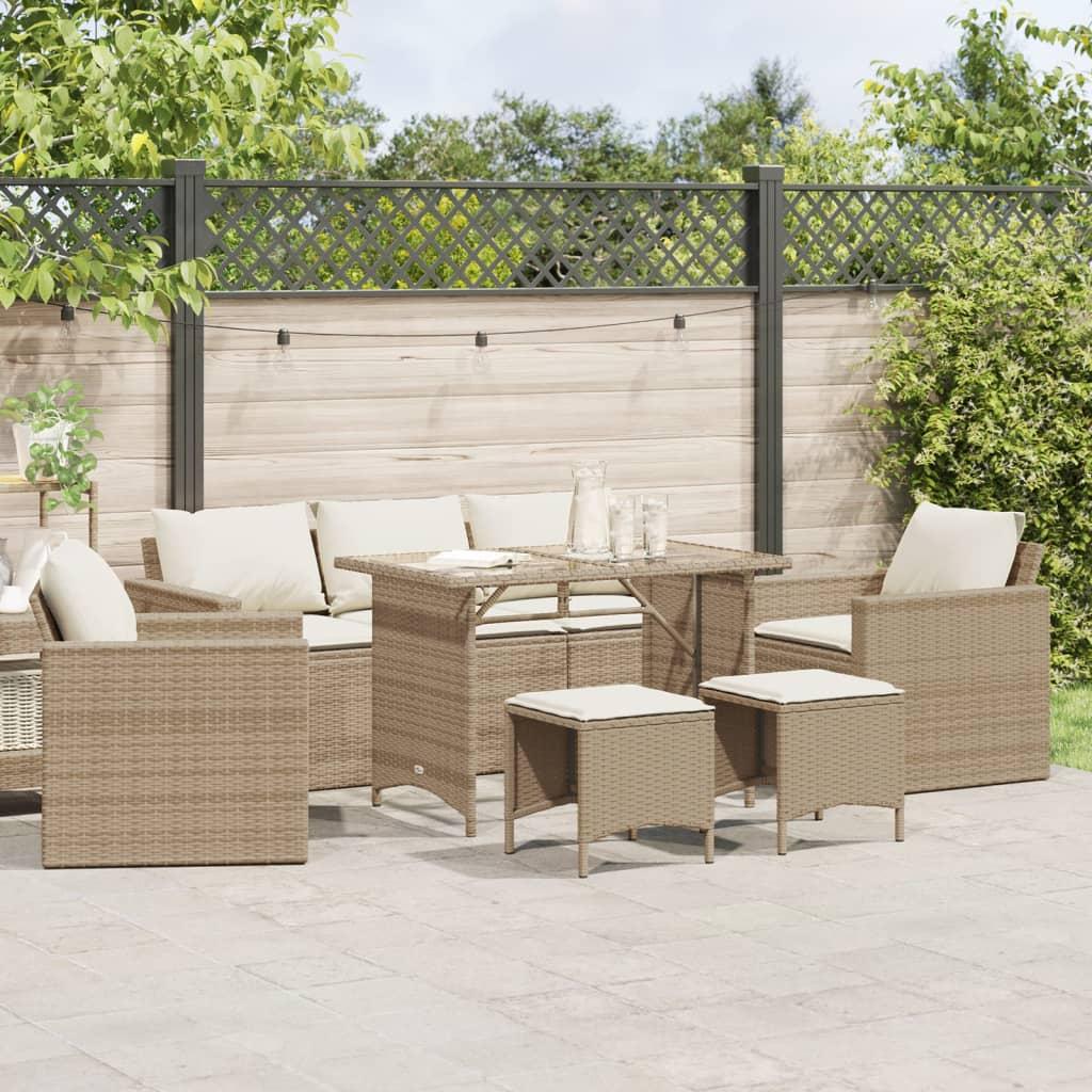 Sofasæt Til Haven 6 Dele Med Hynder Polyrattan - beige og cremefarvet / Glas