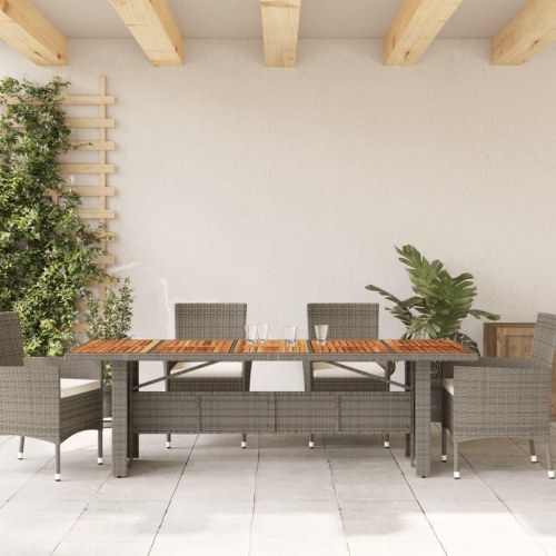 Havebord i polyrattan med akacietop 240 × 90 × 75 cm - grå