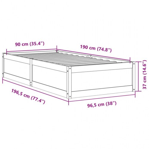 Sengeramme uden madras 90 x 190 cm i massivt fyrretræ