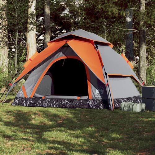 5-personers campingtelt kuppel quick-release grå og orange