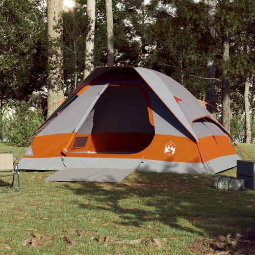 4-personers campingtelt vandafvisende grå og orange
