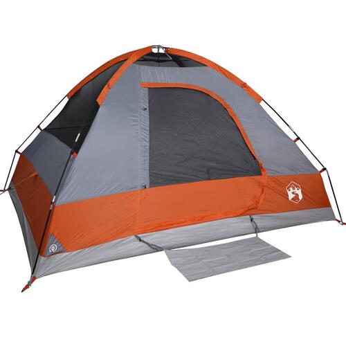 4-personers campingtelt vandafvisende grå og orange