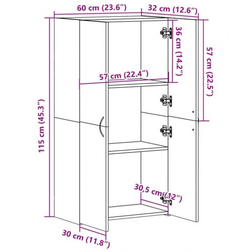 Arkivskab 60×32×115 cm i konstrueret træ - betongrå