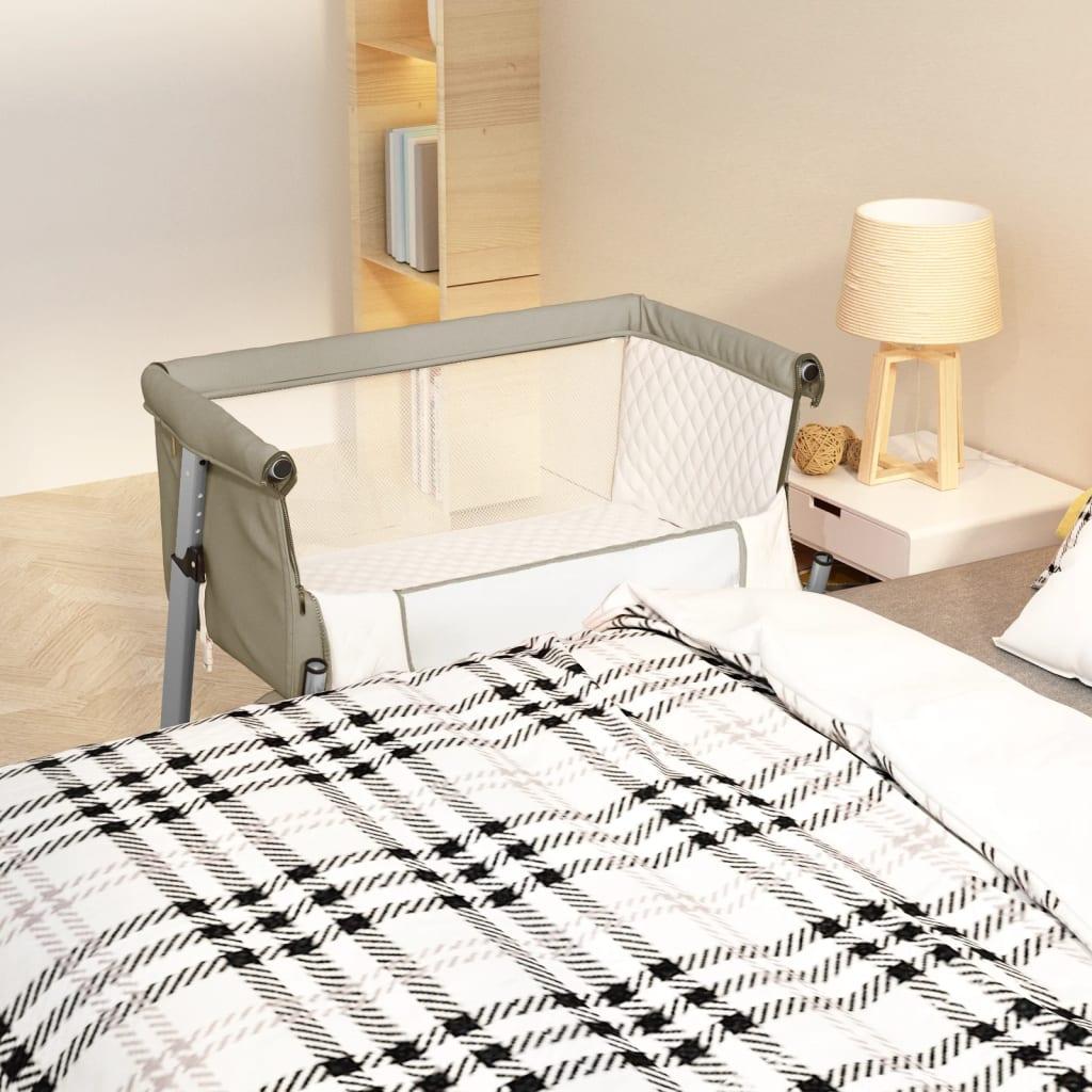 Babyseng med madras linnedstof gråbrun