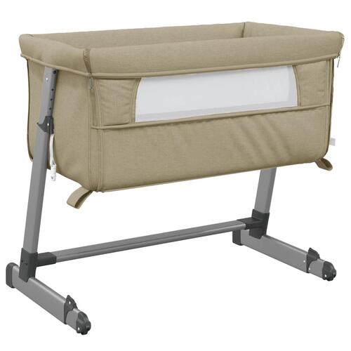 Babyseng med madras linnedstof gråbrun