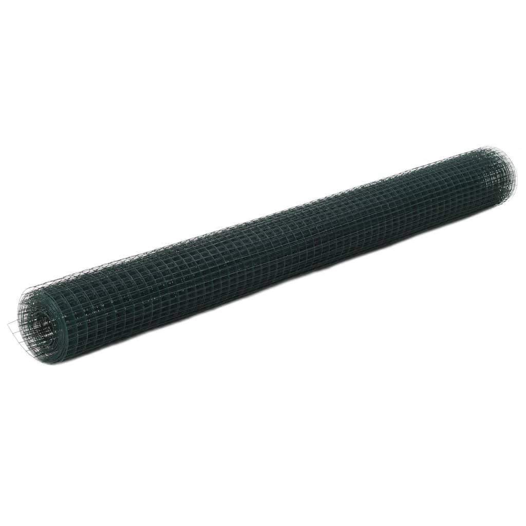 Hønsenet stål med PVC-belægning 25 x 1,5 m grøn