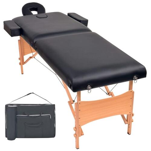 Sammenfoldeligt massagebord 2 zoner 10 cm tyk hynde sort