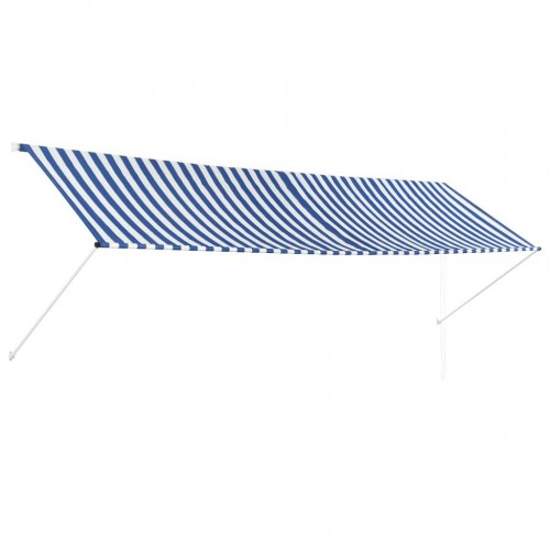 Foldemarkise 400 × 150 cm - blå/hvid stribet, til terrasse og altan