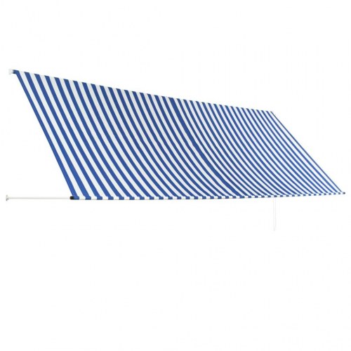 Foldemarkise 400 × 150 cm - blå/hvid stribet, til terrasse og altan