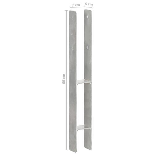 Hegnspløkker 6 stk. 7x6x60 cm galvaniseret stål sølvfarvet