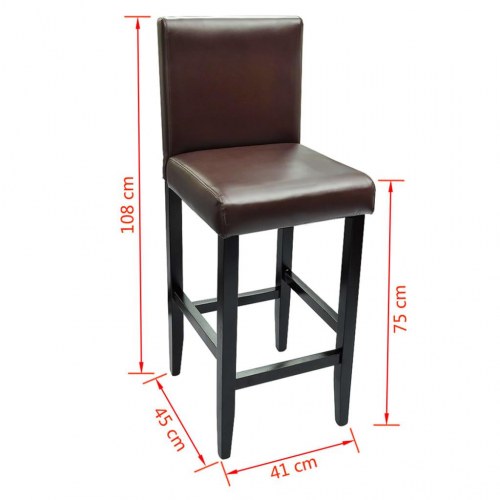 Barstole - 4 stk. i kunstlæder, mørkebrun, 75 cm sædehøjde