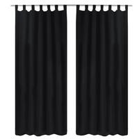 Gardiner i mikro-satin med løkker 2 stk. 140 x 225 cm sort