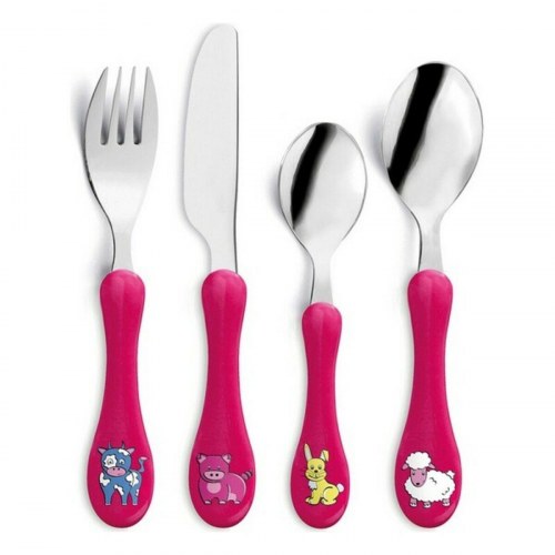Amefa Enfant børnebestik i metal, to-farvet - fuchsia (4 dele)