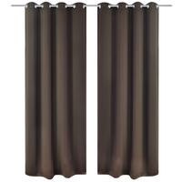 2 stk Brun Blackout Gardiner med Metal Ringe 135 x 245 cm
