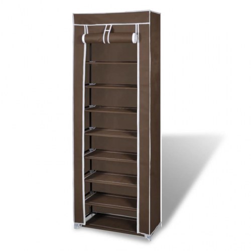 Skoskab med stofcover - 8 hylder, 162 × 57 × 29 cm, brun