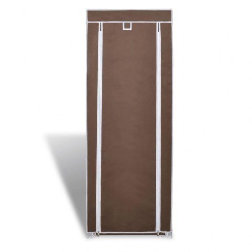 Skoskab med stofcover - 8 hylder, 162 × 57 × 29 cm, brun