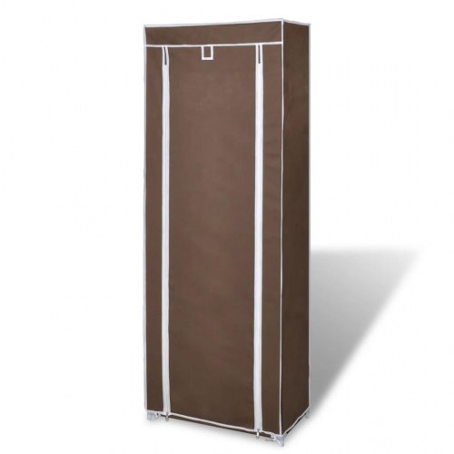Skoskab med stofcover - 8 hylder, 162 × 57 × 29 cm, brun