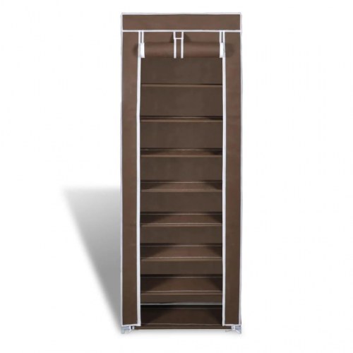 Skoskab med stofcover - 8 hylder, 162 × 57 × 29 cm, brun