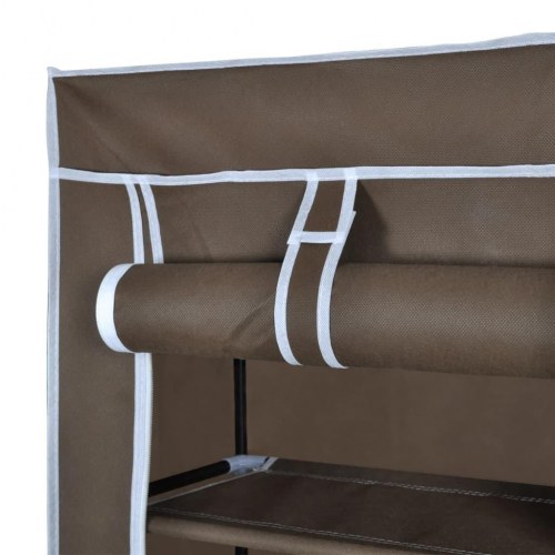 Skoskab med stofcover - 8 hylder, 162 × 57 × 29 cm, brun