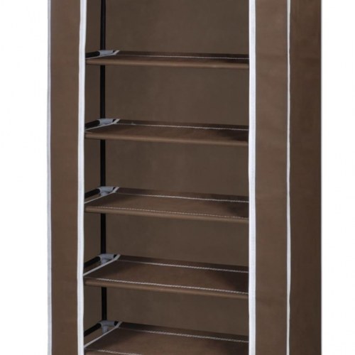 Skoskab med stofcover - 8 hylder, 162 × 57 × 29 cm, brun