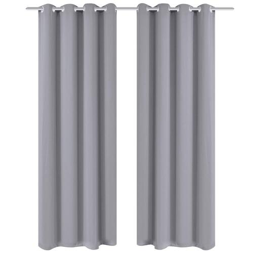 2 stk Grå Blackout Gardiner med Metal Ringe 135 x 245 cm