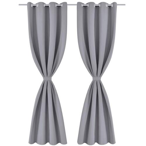 2 stk Grå Blackout Gardiner med Metal Ringe 135 x 245 cm