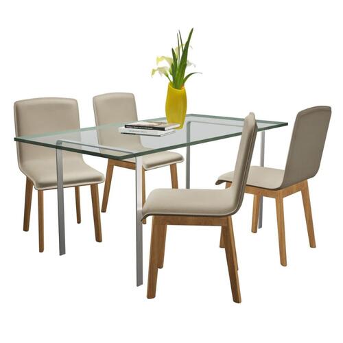 Spisebordsstole 4 stk. beige stof massivt egetræ