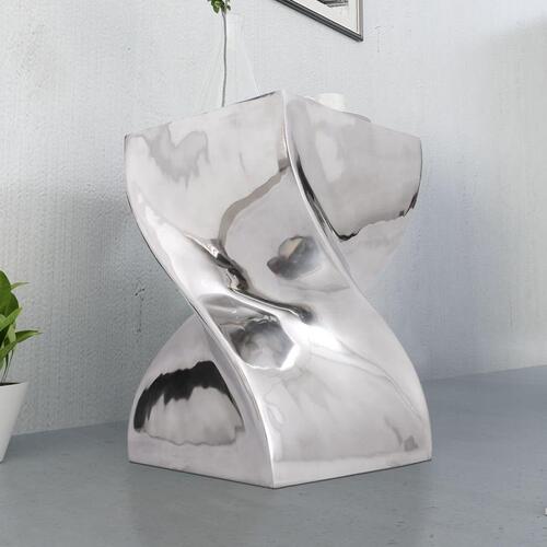 Taburet/sidebord snoet form aluminium sølvfarvet