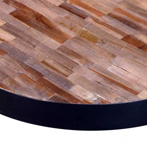 Rundt sofabord i genbrugsteaktræ med sorte metalben - 76 × 31 cm