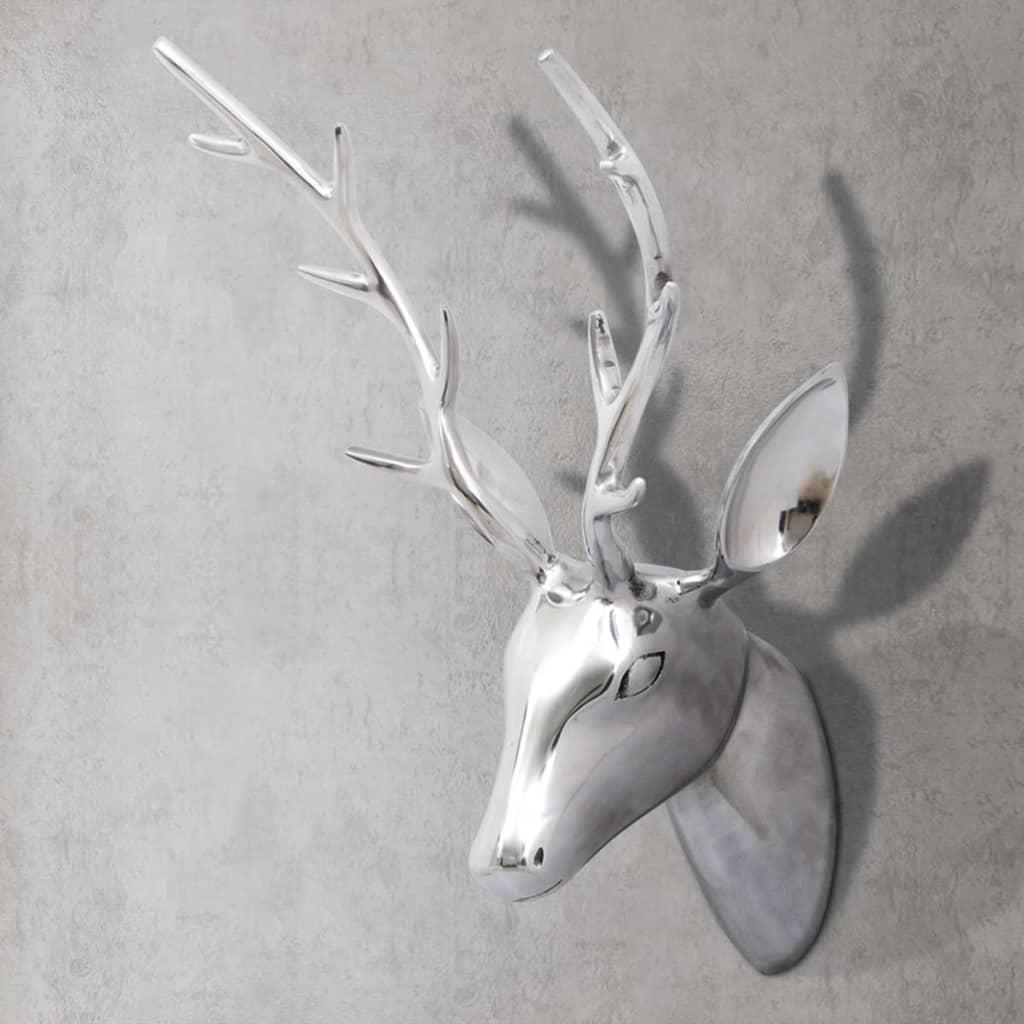 Vægmonteret dekorativt hjortehoved 62 cm aluminium sølv