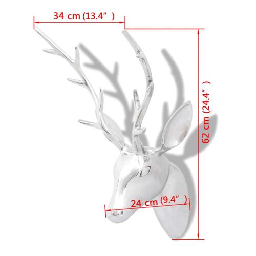 Vægmonteret dekorativt hjortehoved 62 cm aluminium sølv