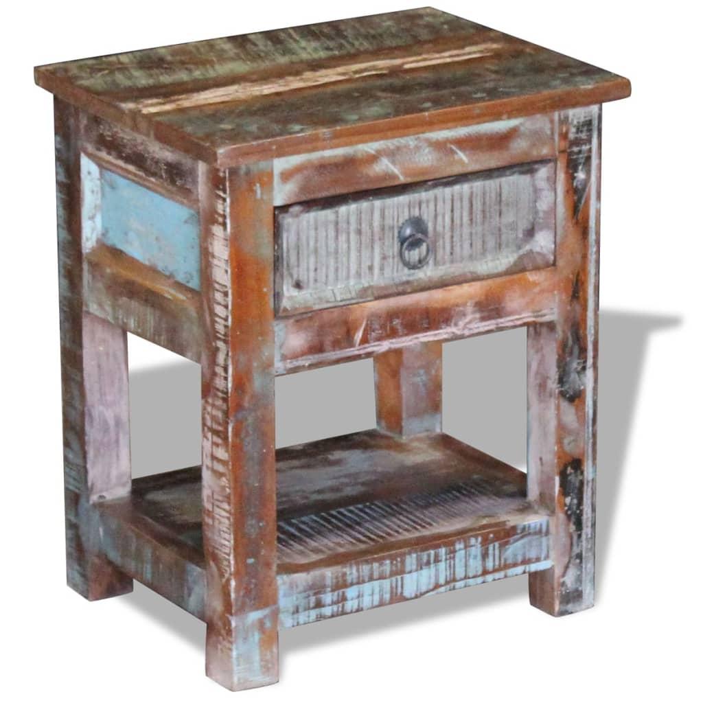 Sidebord Med Skuffe 43x33x51 Massivt Genbrugstræ