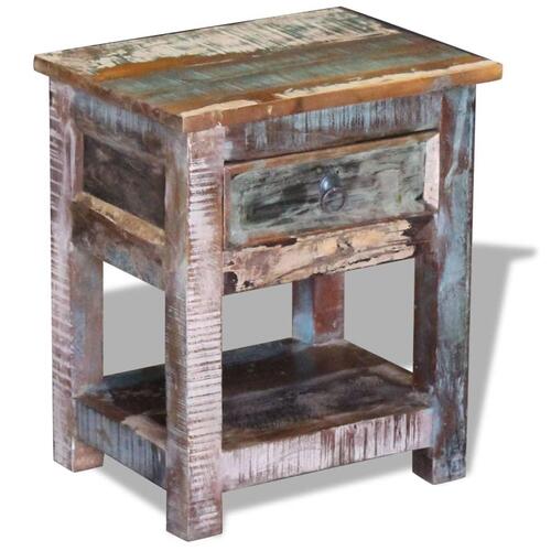 Sidebord med 1 skuffe 43x33x51 cm massivt genbrugstræ