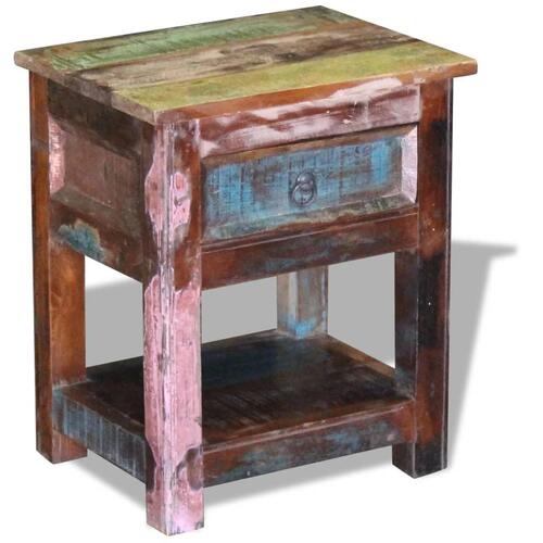Sidebord med 1 skuffe 43x33x51 cm massivt genbrugstræ