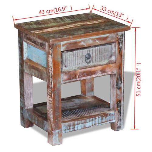 Sidebord med 1 skuffe 43x33x51 cm massivt genbrugstræ