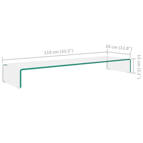 TV-stander/monitorstand klart glas 110x30x13 cm