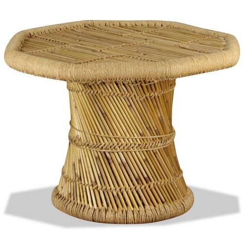 Ottekantet sofabord i bambus og jute - 60 x 60 x 45 cm
