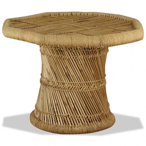 Ottekantet sofabord i bambus og jute - 60 x 60 x 45 cm
