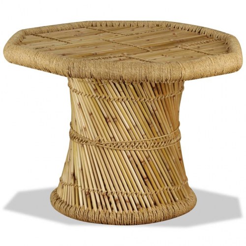 Ottekantet sofabord i bambus og jute - 60 x 60 x 45 cm