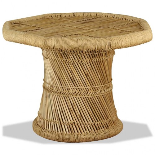Ottekantet sofabord i bambus og jute - 60 x 60 x 45 cm