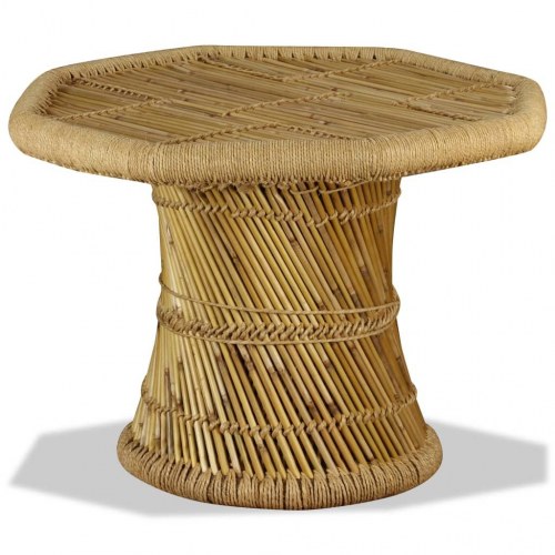 Ottekantet sofabord i bambus og jute - 60 x 60 x 45 cm