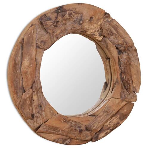Dekorativt spejl i teak 60 cm rundt